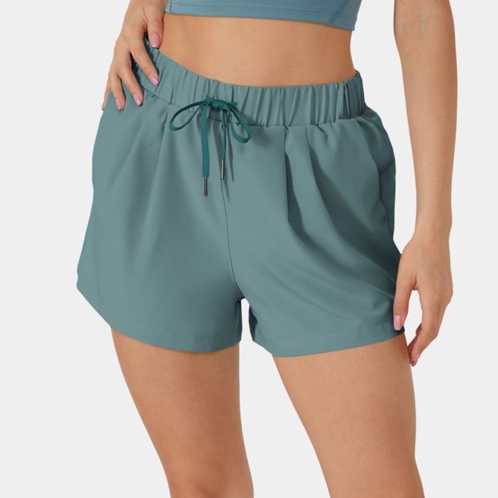Halara High Waisted Elastic Waistband Drawstring Shorts In Shadow Blue Size M